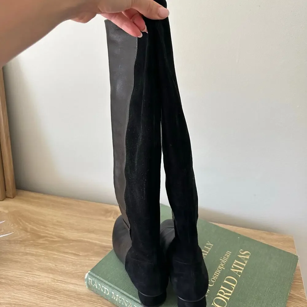 Stuart Weitzman Leather Suede Pull On Riding Boots Black 8.5
